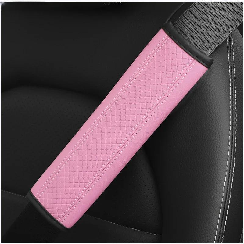 1/2Pcs PU Leather Car Seat Belt Shoulder Cover Embossed Safety Belt Protective Cover Comfortable Embroidered Auto Seatbelt Trim