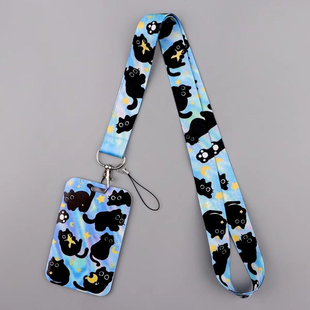 Black Cat Credential Holder Lanyards DIY Hang Rope Lightweight Keys Neck Strap Adjustable Length Retractable Gym Phone Straps