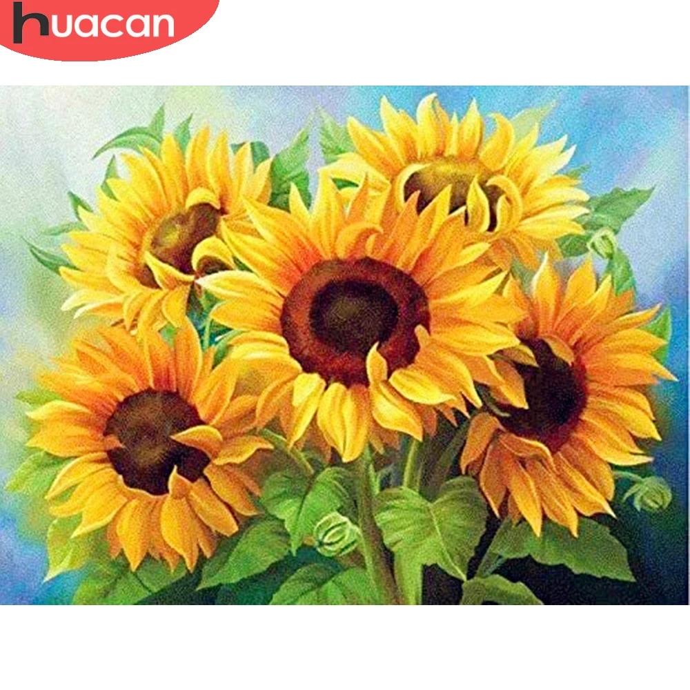 Huacan Diamond Painting Sunflower Diamond Embroidery Flower Cross Stitch Kit Rhinestones Mosaic Home Decor Wall Stickers
