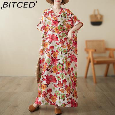 Летнее тонкое пляжное платье больших размеров с v-образным вырезом в литературном праздничном стиле, винтажные длинные платья