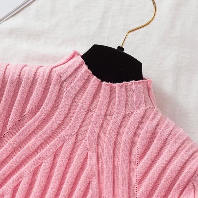 Вязаный свитер женский пуловер 2023 полуводолазка джемпер осень-зима однотонный тонкий шикарный уличный топ с длинными рукавами Y2K