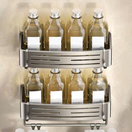 Bathroom Shelf Towel Rack Strong Load-bearing Drainage Hole Design Self Adhesive No Drilling Easy To Install Storage Rack Shower Organizer