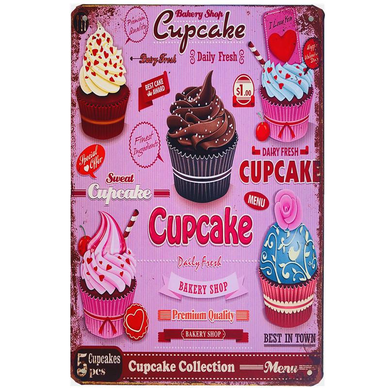Shabby Chic Vintage Metal Tin Signs BBQ Fast Food Hamburger Cupcake Pop Corn Hot Dog Wall Decor for Kitchen Cafe Diner Bar