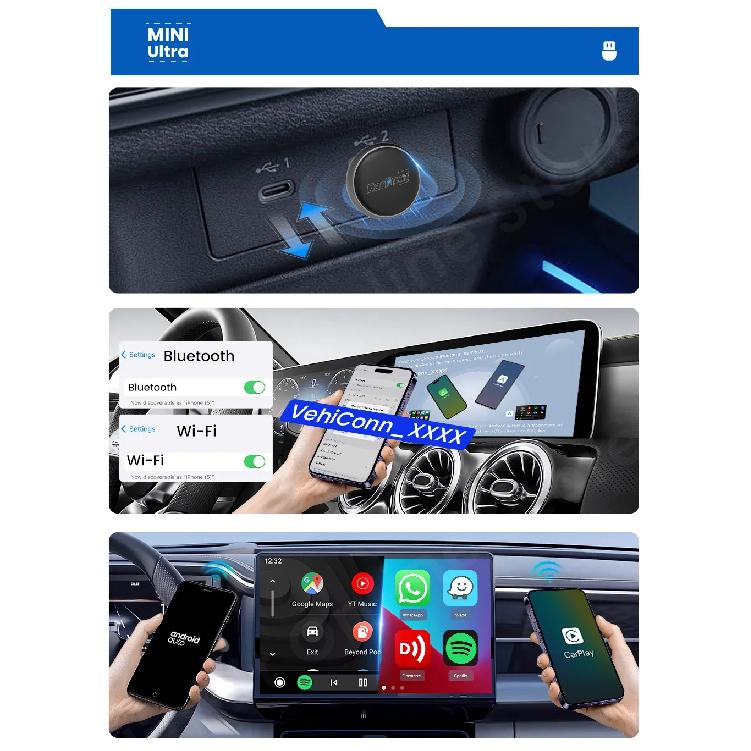 2025 CarlinKit Mini Ultra 3 Беспроводной адаптер CarPlay Android Auto для автомобильной информационно-развлекательной системы Обновление BT 5.4 ГГц Wi-Fi 5.8 ГГц Обновление OTA