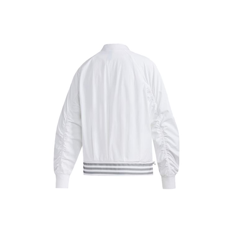 Adidas Wrinkled Logo Bomber Jacket Casual Sports Outerwear Women White FU6228