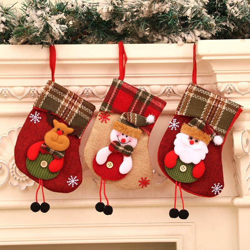 Small Christmas Stockings Christmas Tree Ornaments Christmas Candy Gift Bag Socks Merry Christmas Santa Claus Snowman Elk