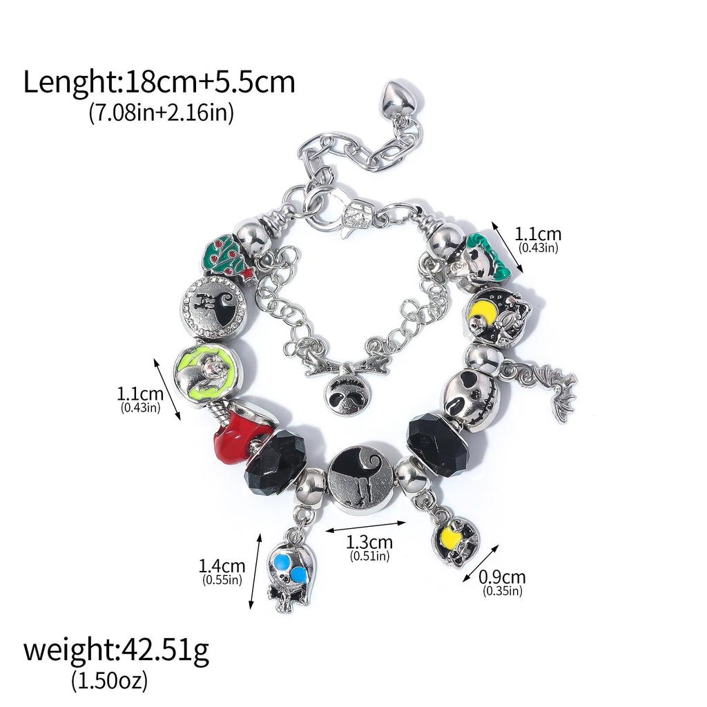 Браслет 'Кошмар перед Рождеством' с тыквой и шармами Джека и Салли