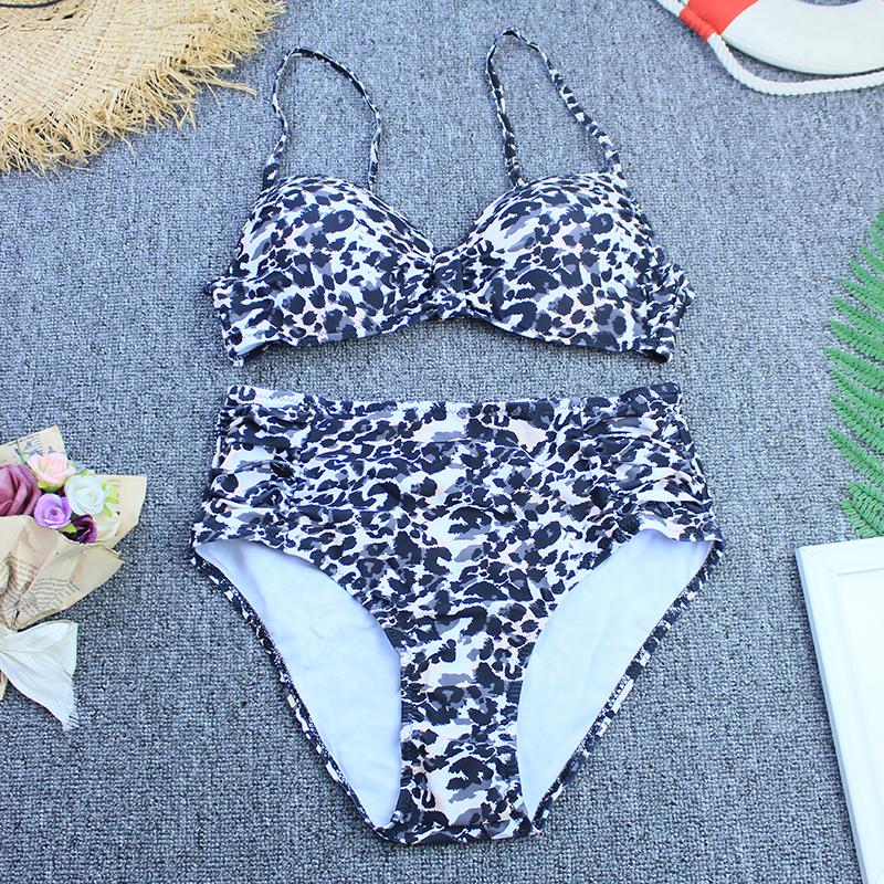 Винтажный комплект бикини Push Up Biquini 2025, двухсекционный купальник, женский купальник больших размеров, бразильский купальный костюм, леопардовый пляжный костюм