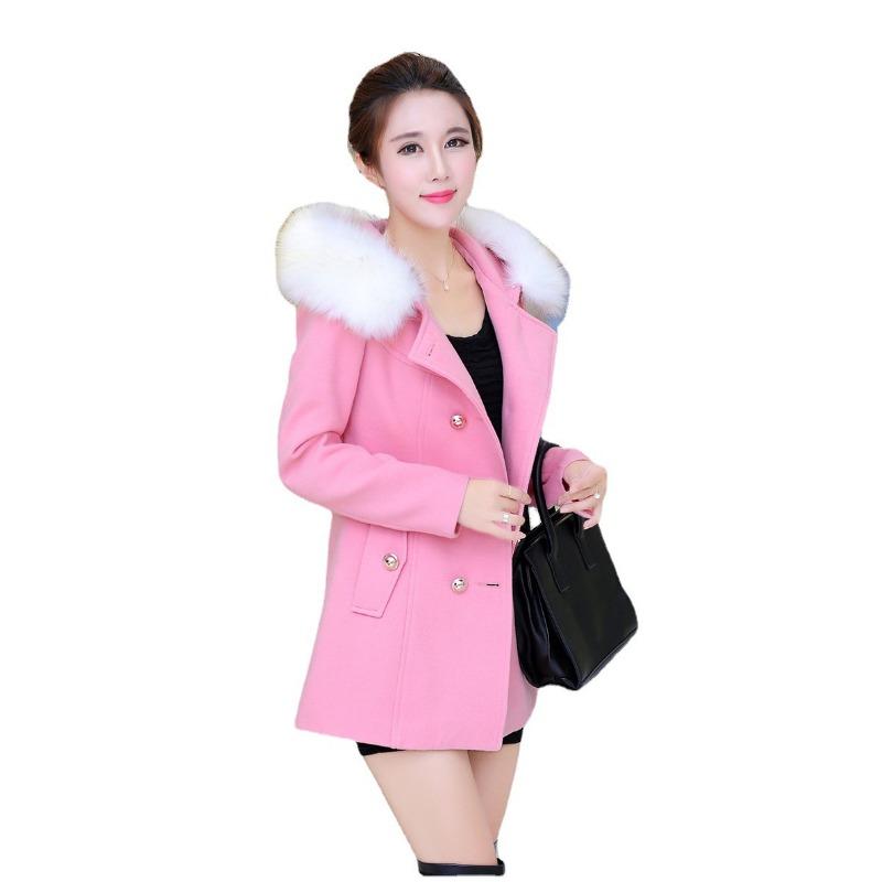 Пальто женское шерстяное длинное осенне-зимнее с меховым воротником