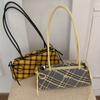 Retro Striped Plaid Shoulder Bags Simple Style Long Strap Underarm Bag Zipper Bow Handbags  Women