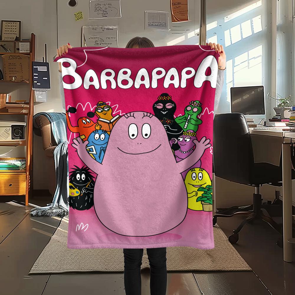 1Pc The Barbapapa family Print Flannel Blanket, High quality Comfortable for All Seasons, Home Decor, Warmth and Comfort, Perfect for Christmas Gifts