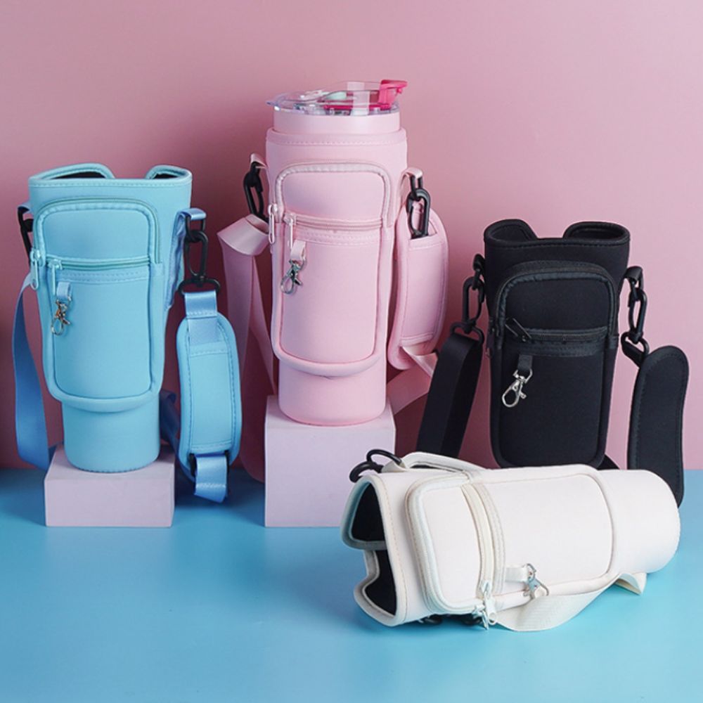 Neoprene Water Bottle Pouch Zipped Pocket Insulated Mug Cover Tumbler Cup Sleeve  Hiking