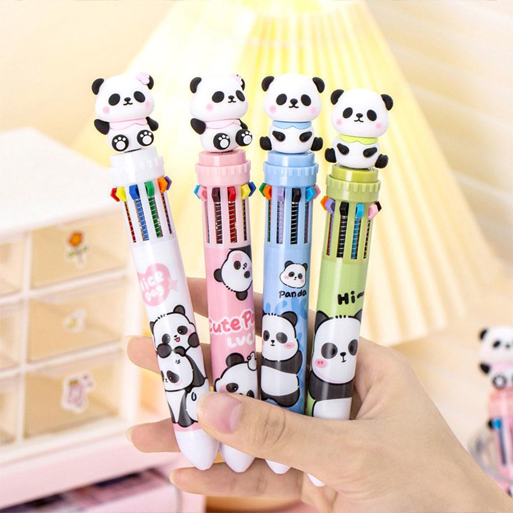 1 Piece Lytwtw's Cute Ballpoint Pen Press Cartoon Panda Multicolor 10 In 1 Colors Stationery School Office Supply Creative Kids