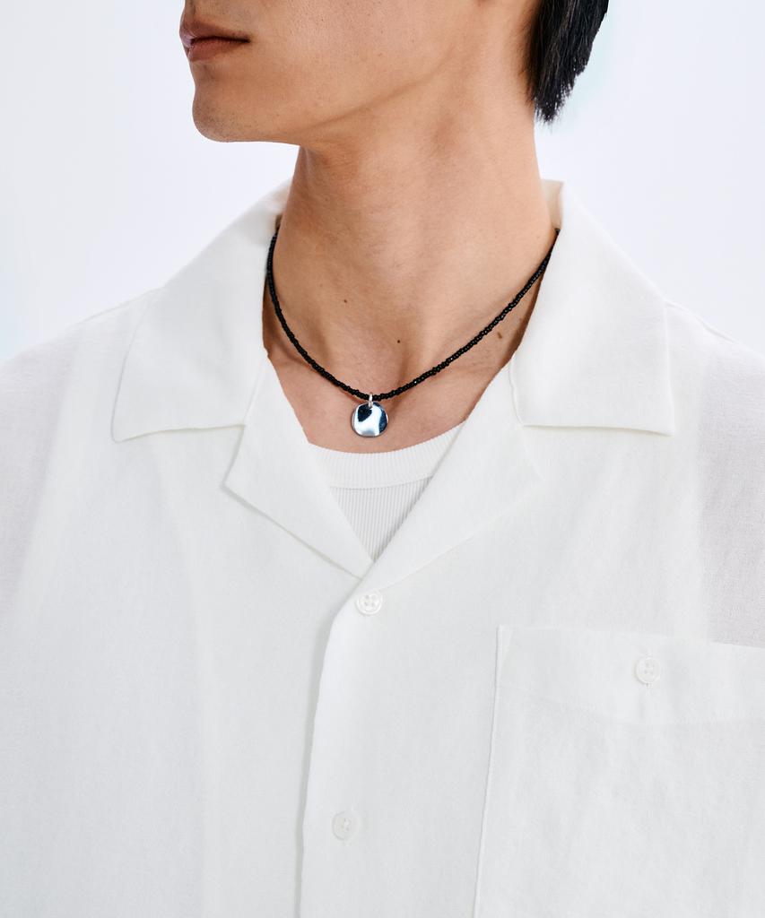 TAKEASY Linen-Like Roll-Up Half Shirt (White)