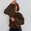 Women S Loose Fit Round Neck Lantern Sleeve Solid Color Shirt