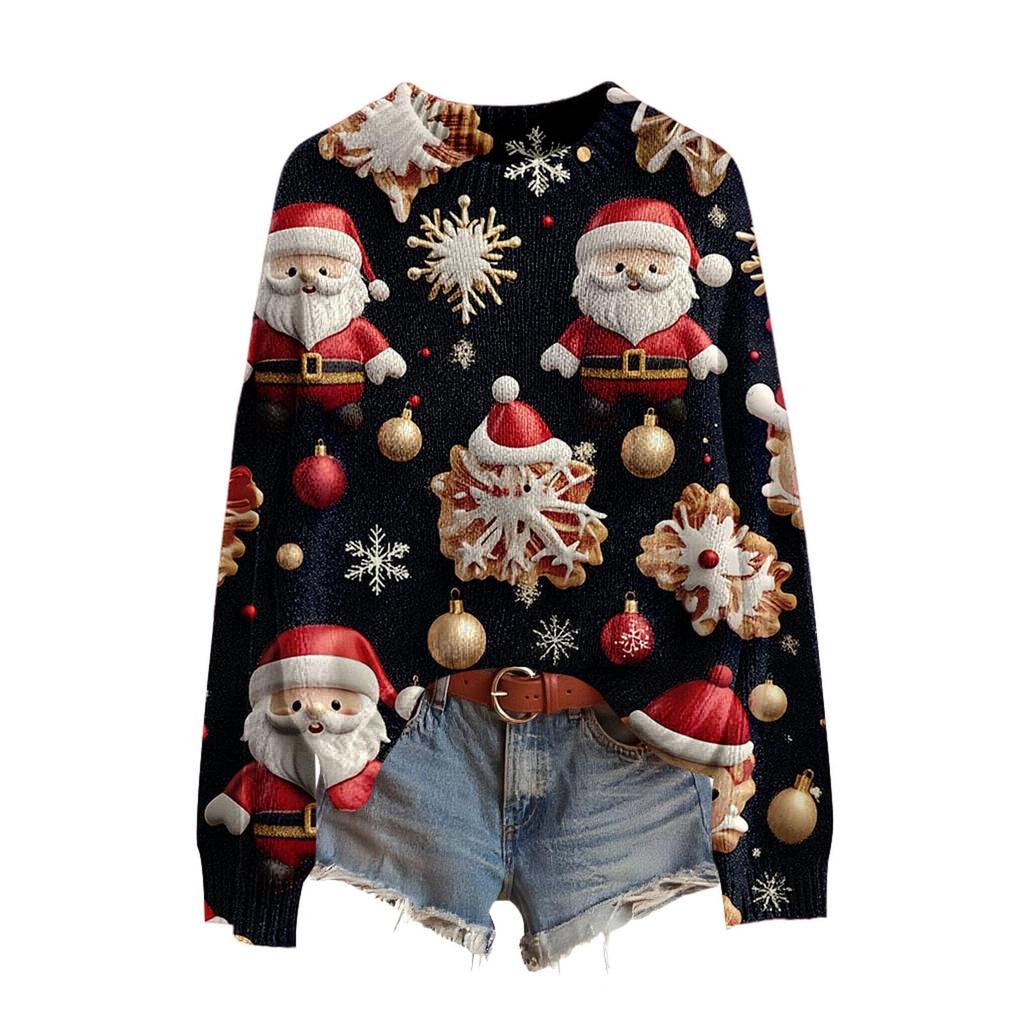 Женский смешной женский рождественский свитер с круглым вырезом, рождественский джемпер, рождественский наряд, уродливый свитшот, рождественский костюм