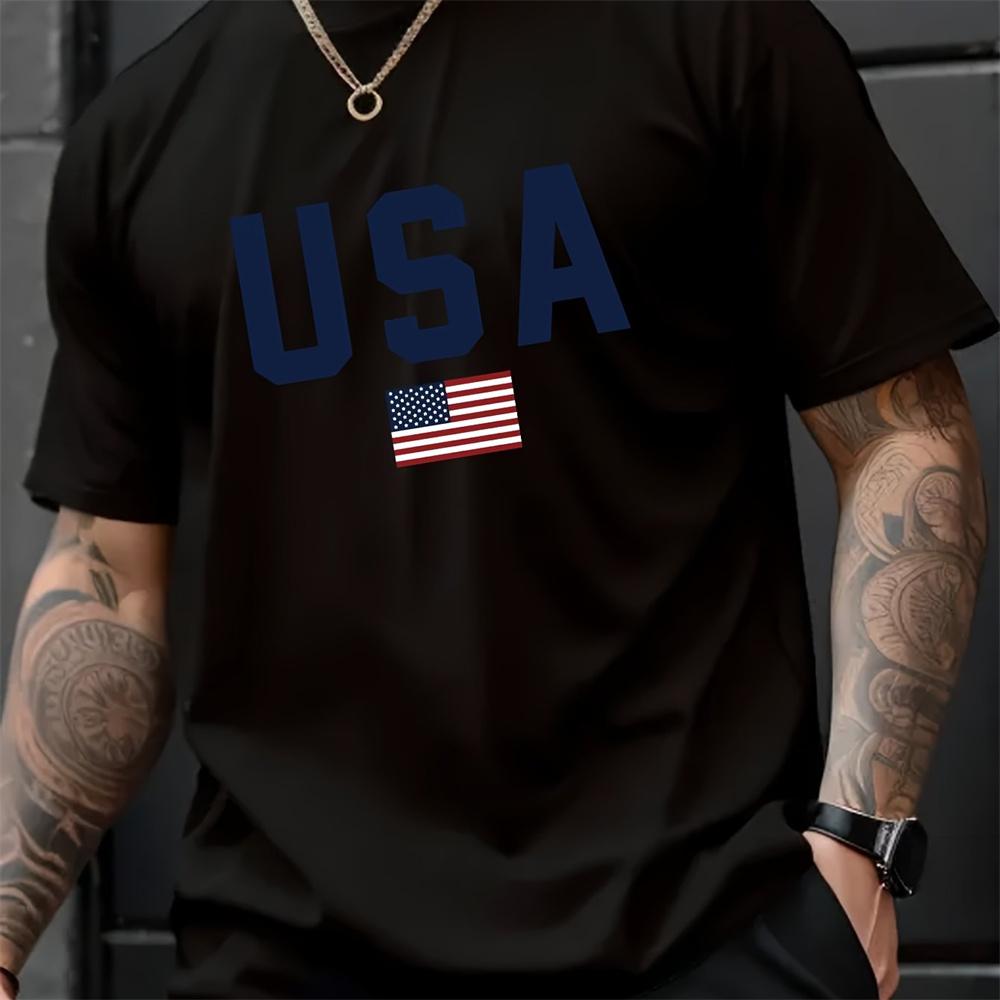 Мужская летняя футболка с круглым вырезом и коротким рукавом с узором в виде алфавита - дышащая полиэстеровая ткань, слегка эластичная, стандартный крой, повседневная