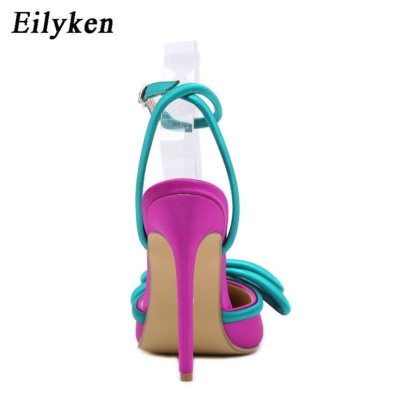 Eilyken Новые женские туфли-лодочки с узлом-бабочкой, свадебные туфли, дизайнерские модные стриптизерши с острым носком, сандалии на высоком каблуке-шпильке