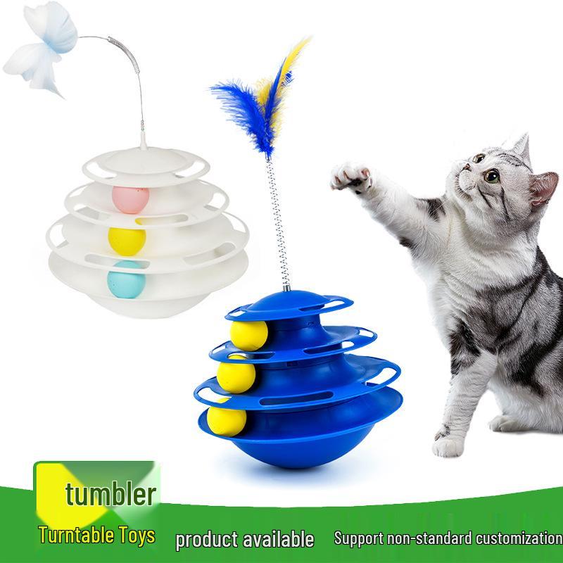 Three-Layer Catnip Teaser Turntable with Feather Toy