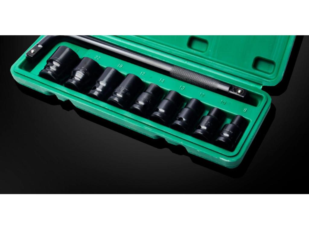 Набор электрических головок для ремонта и обслуживания автомобилей, с удлиненными шестигранными головками (8-32mm) в черном цвете.