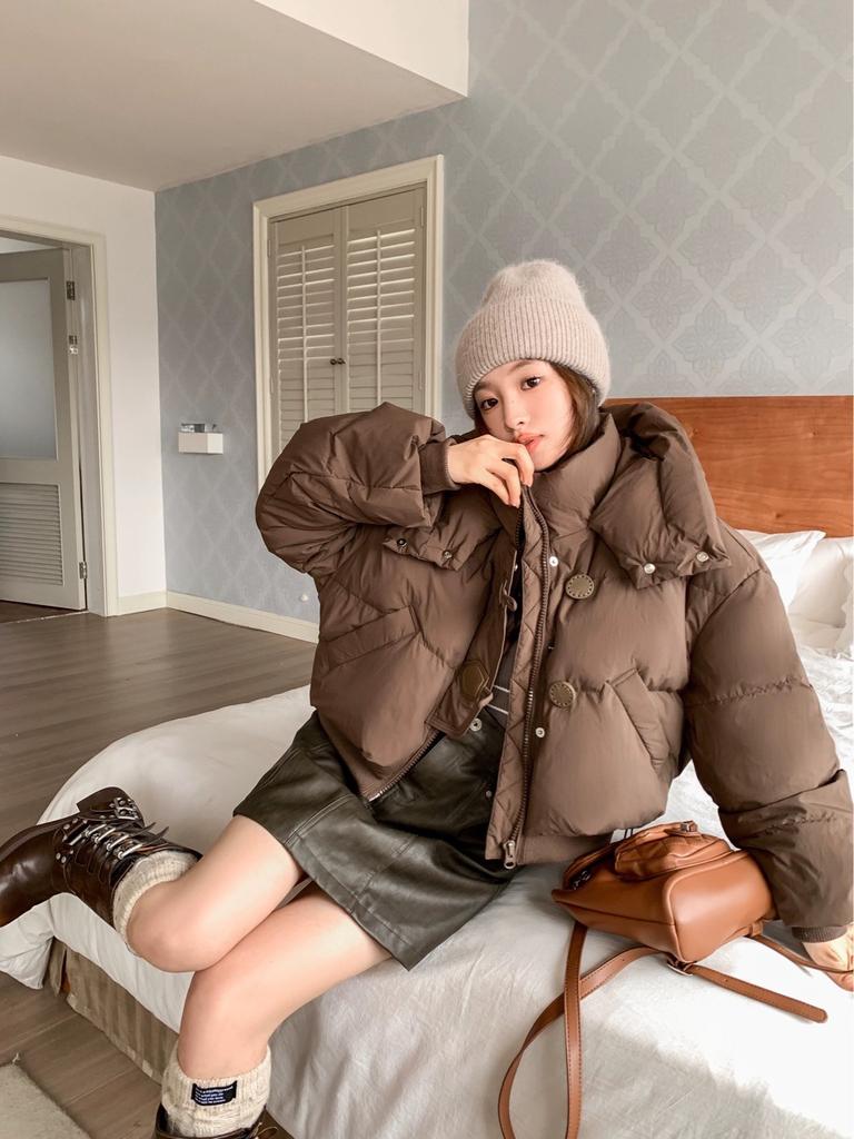 Cotton-padded clothes women's short winter new hooded loose leather buckle design thickened warm bread clothes