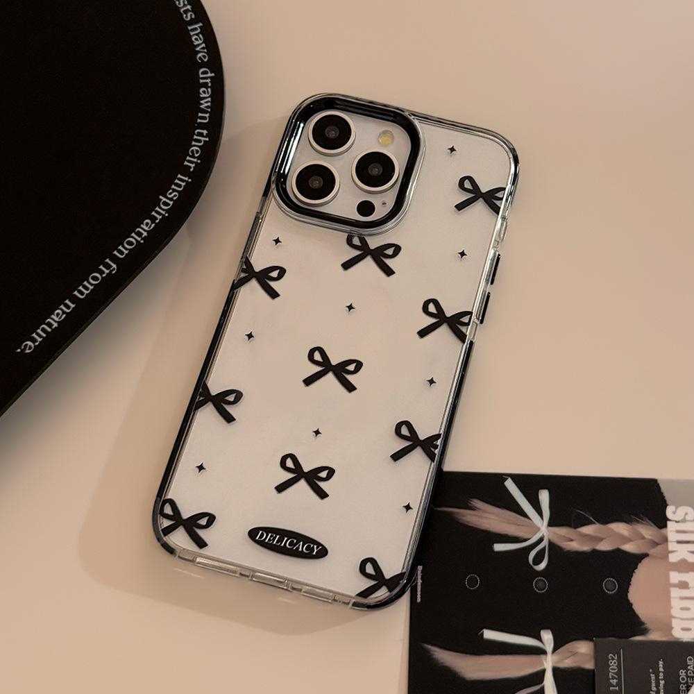 Черный бант Магнитный чехол на присосках 15Promax Прозрачный чехол для iPhone 14 Подходит для 13 Advanced 12 Подставка 16