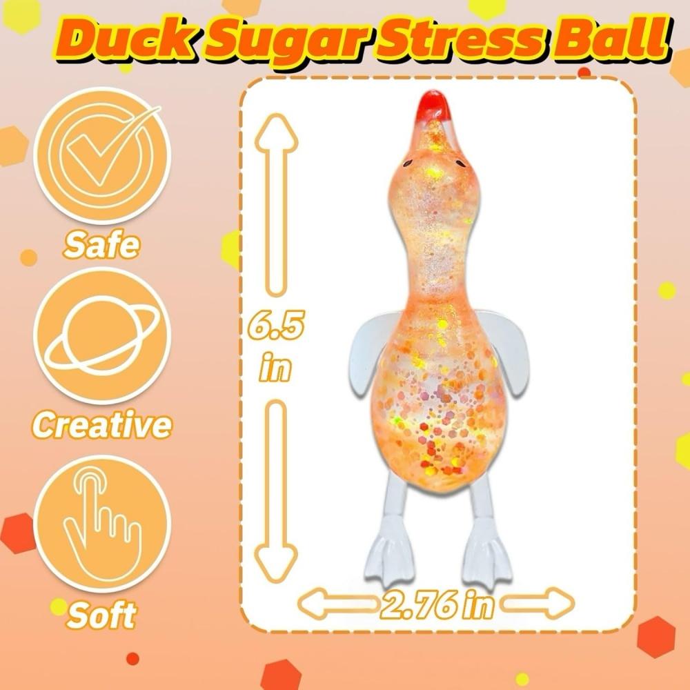 Squishy Glitter Duck Kids Fidget Toy Animal Sugar Stress Ball Stress Relief Sensory Toy Party Favors Easter Basket Stuffers