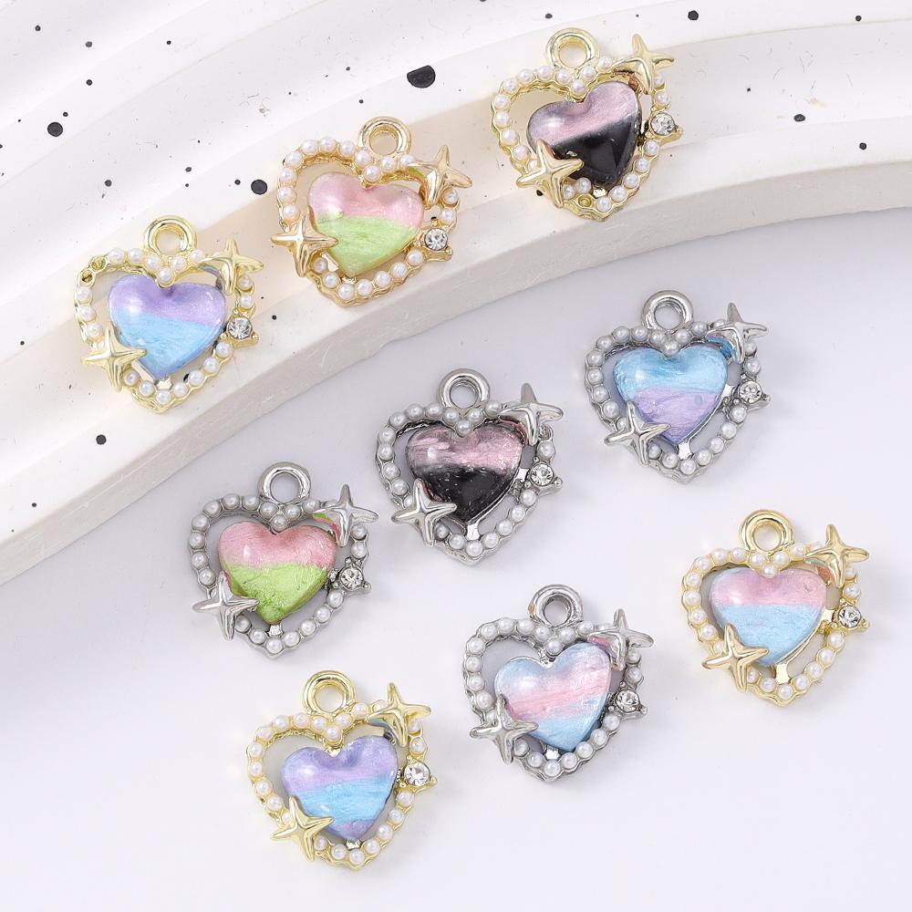 5pcs Exquisite Pearl Gemstone Love Heart Charms Pendants for Jewelry Making Necklace Earrings Bracelet DIY Handmade Accessories