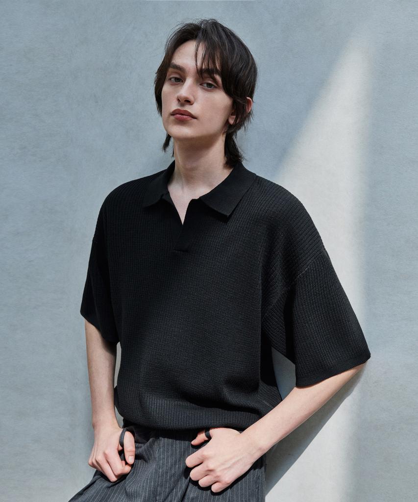 GLW Waffle Half Knit с открытым воротником Черный