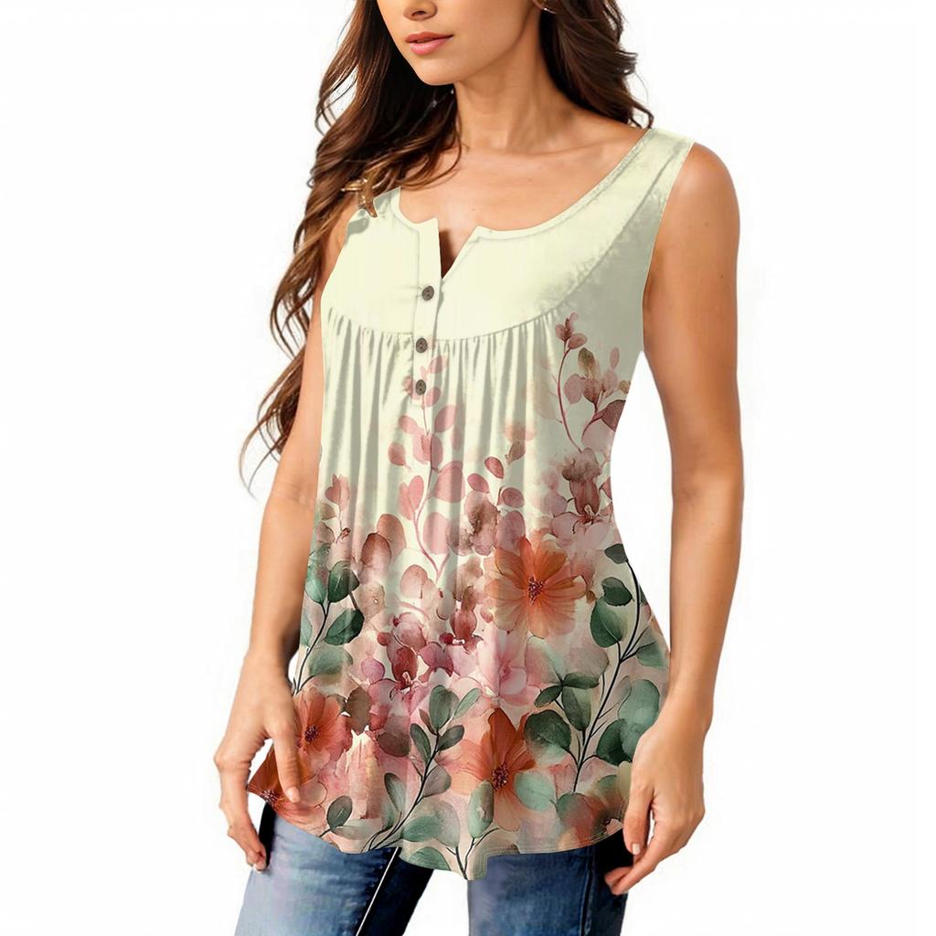 Женская мода плиссированная безрукавка повседневная футболка жилет топ на пуговицах