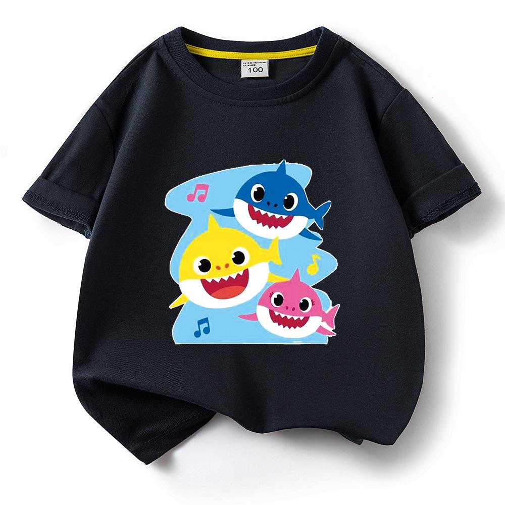 Хлопковая футболка с коротким рукавом Baby Shark для детей – Летняя одежда для мальчиков и девочек, 2024