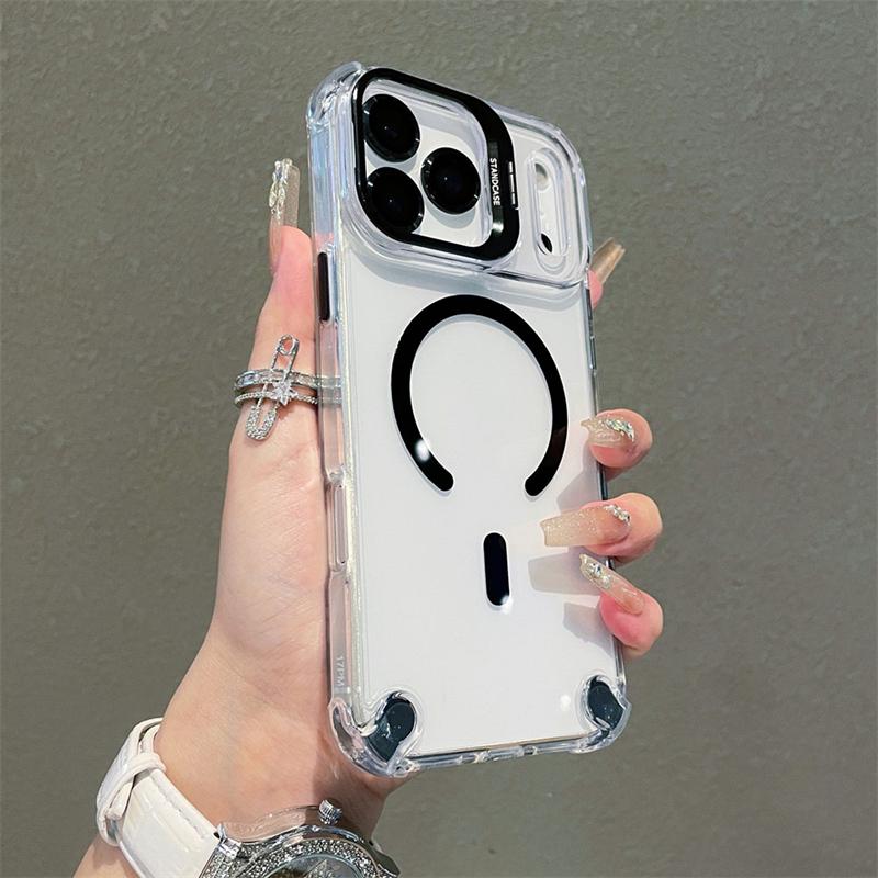 Новый Прозрачный Магнитный Чехол Для iPhone 17 Pro Max 17Air 17Pro Чехол Для Беспроводной Зарядки Magsafe Со Стеклянной Защитой Линзы Крышка-Подставка