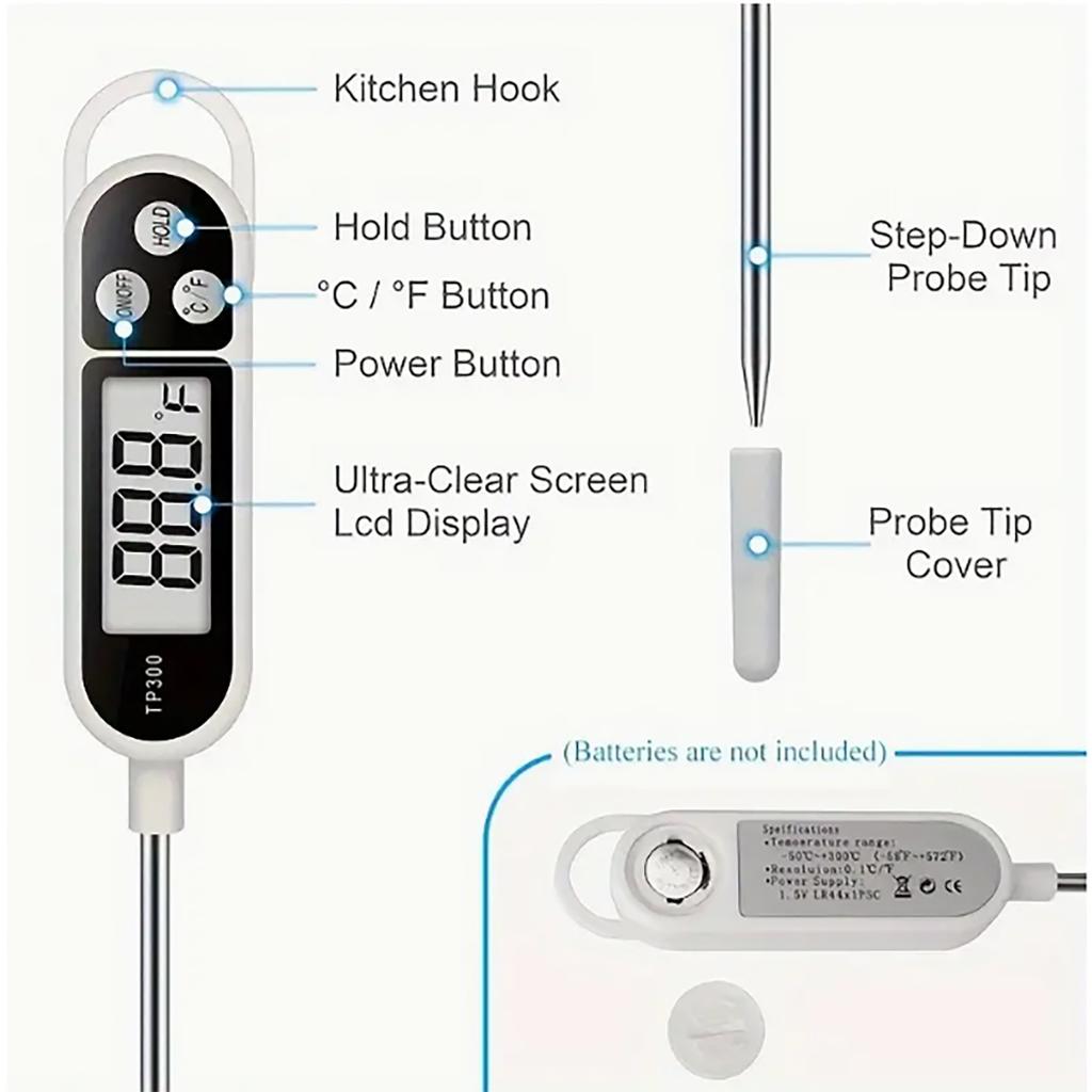 Цифровой кухонный термометр 1 шт. - точный зондовый термометр, подходит для приготовления пищи и выпечки, быстрое считывание, идеально подходит для мяса