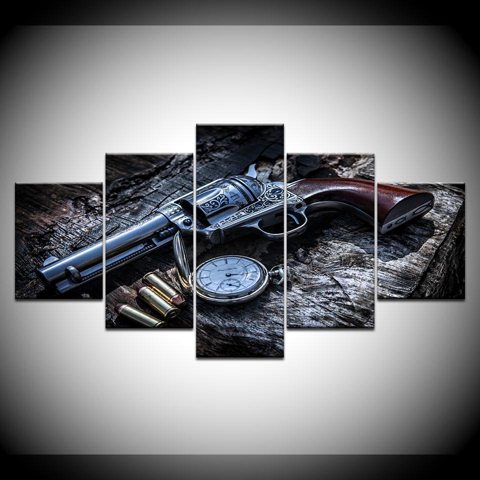 Canvas Printed Modular Poster 5 Panel Weapons Revolver Wall Decorative Pictures Canvas Painting Modern Wall Art Home Decoration No Frame
