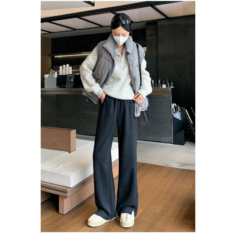 Флисовые брюки прямого покроя с узором «елочка» и широким вырезом