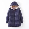 Winter Down Coat Thickened Padded Plush Hood Mid Length Full Zipper Windproof Long Sleeves Pockets Warm Daily Wear Outwear Cotton Jacket