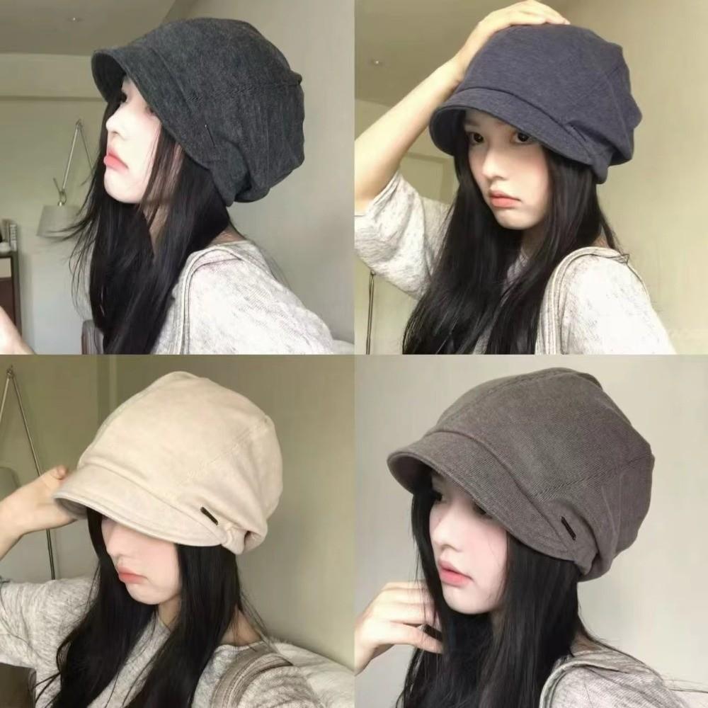 Breathable Short-Brimmed Hat Solid Color Newsboy Hat Retro Beanie Cap for Women