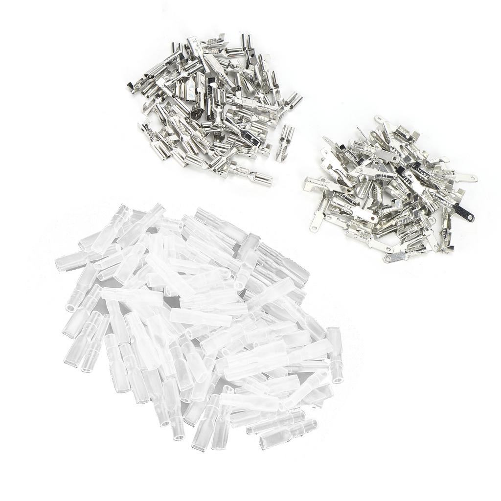 Spade Crimp Terminals Female Male 50Pcs/Each with 100Pcs Insulating Sleeves 2.8mm Silver