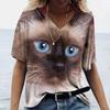 Summer Fashion Animal Cat 3D Print T-shirts Women's T Shirt V-Neck Oversized Female Tees Tops Streetwear Harajuku Y2k Clothes