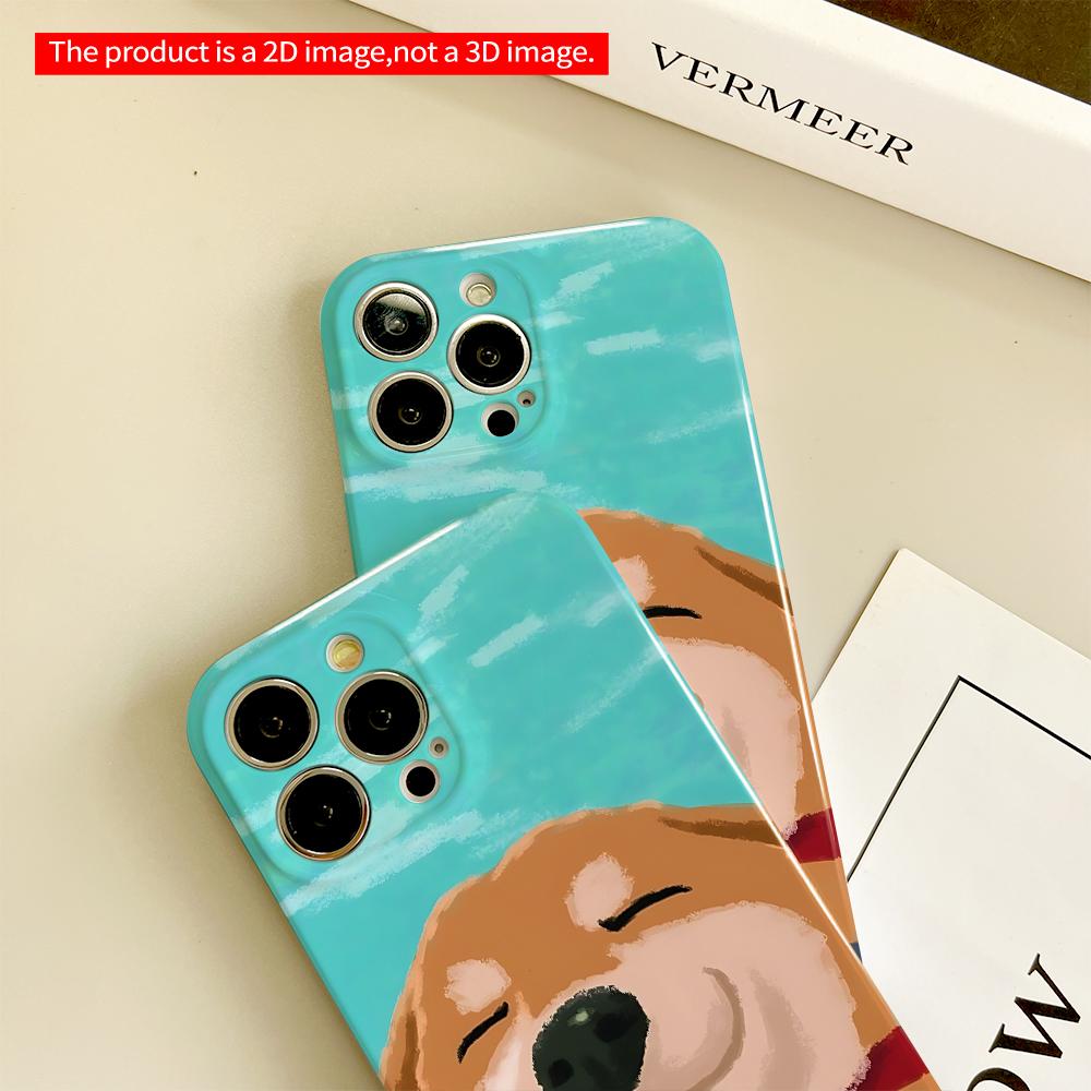 Cute Dog with Red Collar on Blue Background All inclusive film hard phone case, compatible with iPhone 18 Pro Max 17 16 15 14 13 12 11