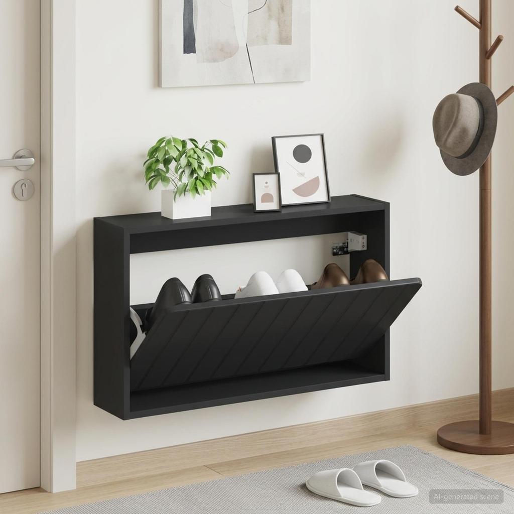 Wall Mounted Shoe Cabinet ZWOLLE 71 x 17 x 43 cm Black