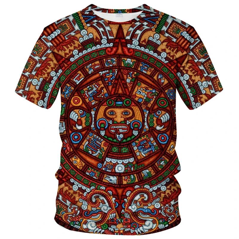 Футболка Retro Mexico Aztec Totem для мужчин, летние футболки с коротким рукавом и 3D-принтом, топы, футболки с тематикой культуры майя, мужская одежда
