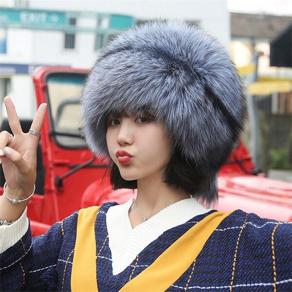 Толстая шапка из лисьего меха Пушистая шапка с мехом Женская повязка на голову Меховая шапка Лыжная шапка Аксессуары