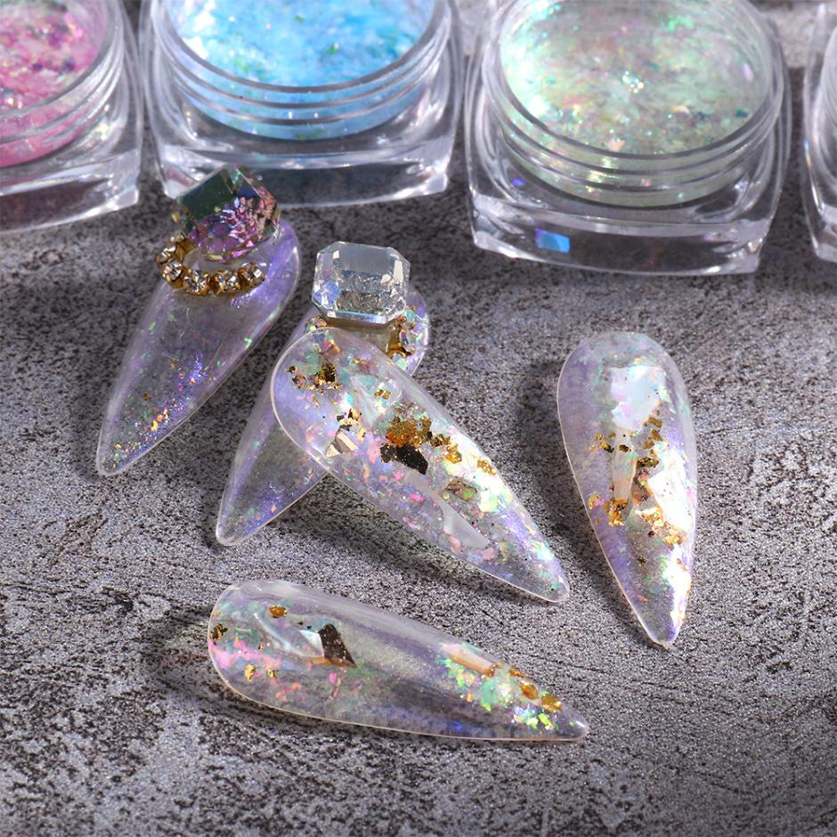 1 коробка Aurora Opal Flakes, блестящие блестки для ногтей, блестящие пайетки, украшение для дизайна ногтей