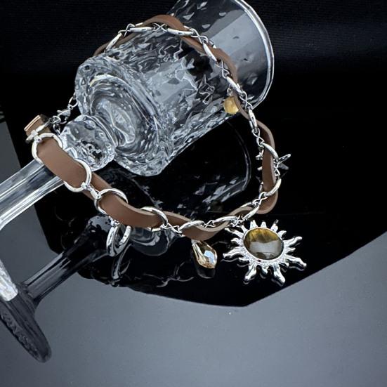 Женское ожерелье из искусственной кожи, цепочка со звездой, запутанная Солнце и Луна, полый кулон, колье для горячих девушек