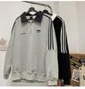 Мужской японский ретро серый поло-свитшот на молнии до половины - Куртка с длинным рукавом на весну/осень