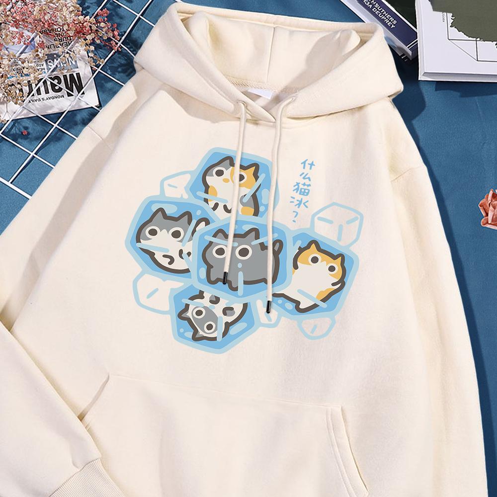 Толстовка с капюшоном Ice Cat Fun Cartoons Cats для мужчин и женщин в стиле Харадзюку, повседневная одежда, свободный свитер в стиле Streetwear, толстовки с капюшоном