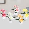 Artificial Lily Potted Bonsai Fake Lily with Leaf Potted Plant Wedding Flower Arrangement Props Home Decoration Party Decor