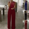 Summer 2023 Rhinestone Slim-Fit Women's Jumpsuit: European & American Style, Solid Color