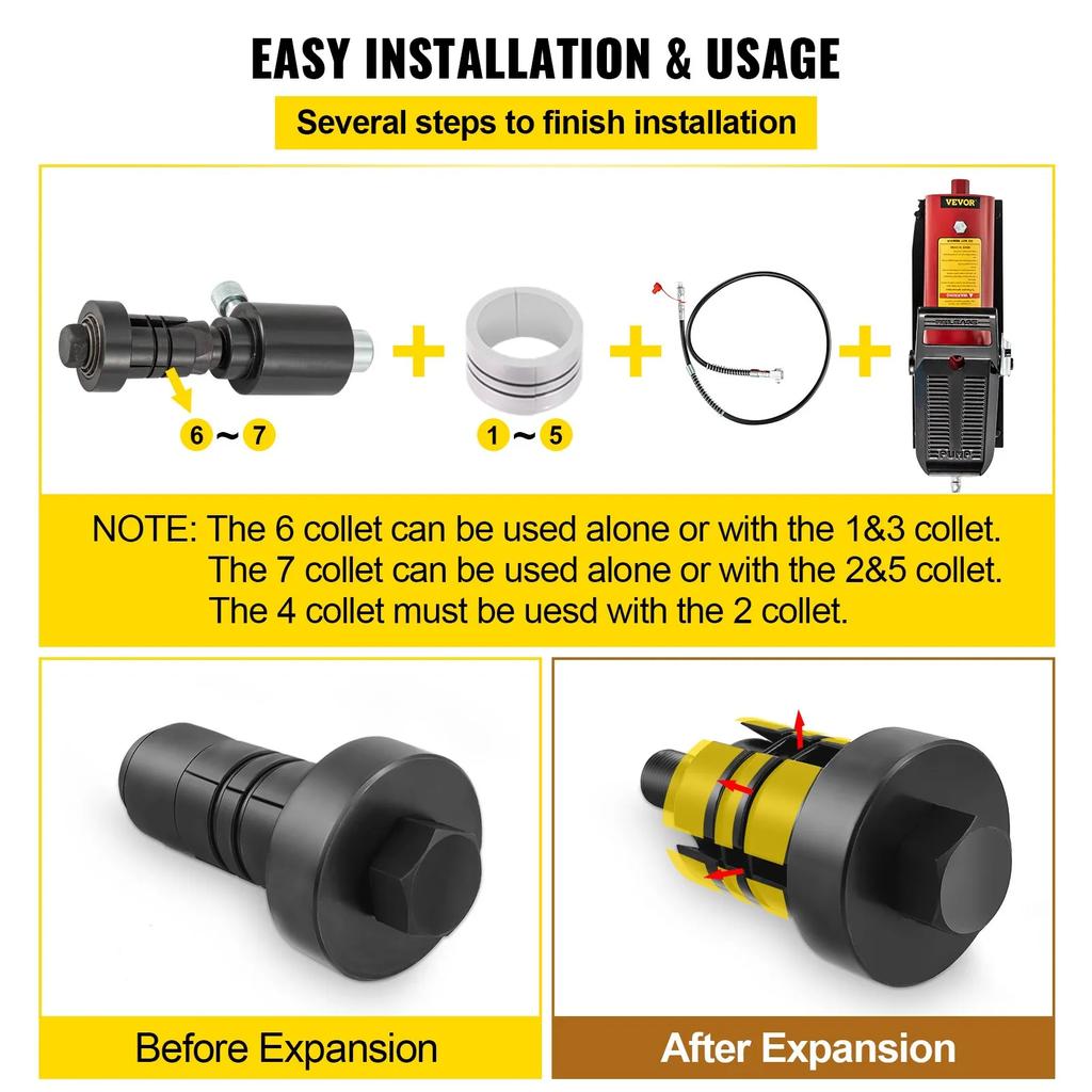 VEVOR Hydraulic Exhaust Pipe Expander, 4.1 to 10.8 cm Size, 10 T Pedal Pump Included with 4 Dies